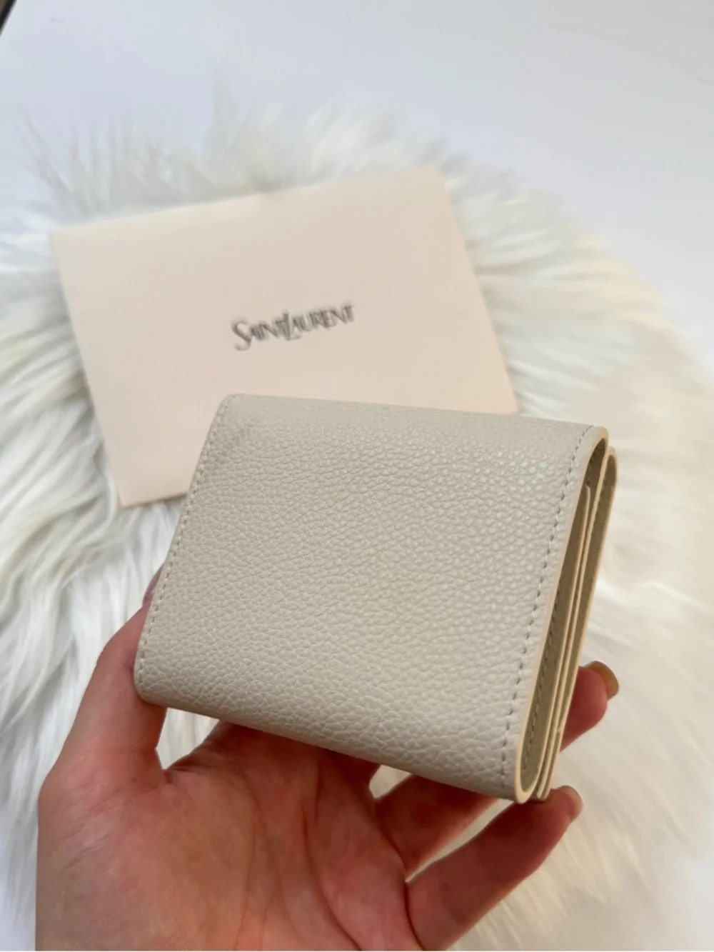 Saint Laurent Cream Wallet with Gold YSL logo NEW - Picture 12 of 13